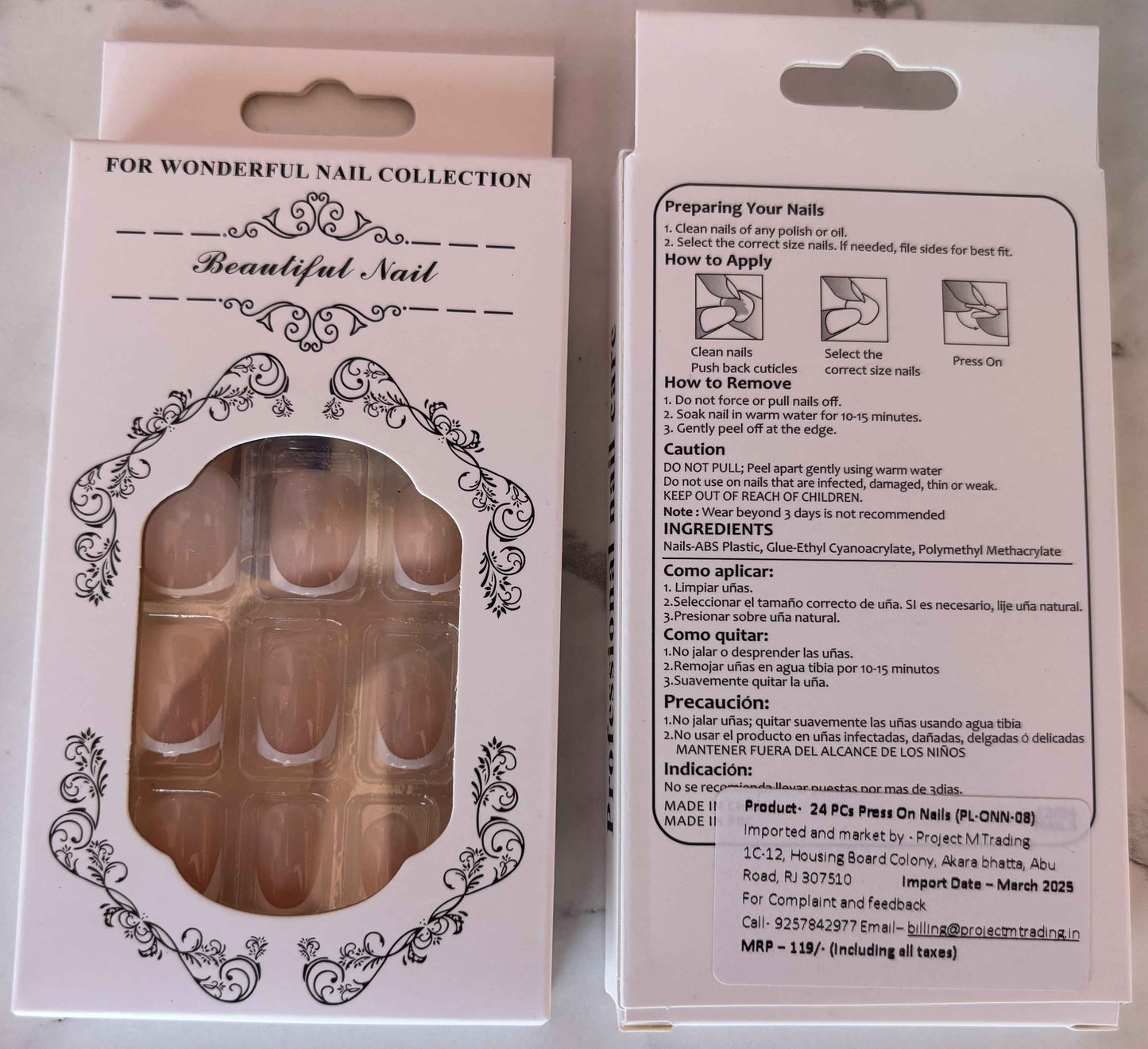 24 PCs Press-on Nails Set - Stylish and Easy to Apply Press-on Nails Set - Project M Shop