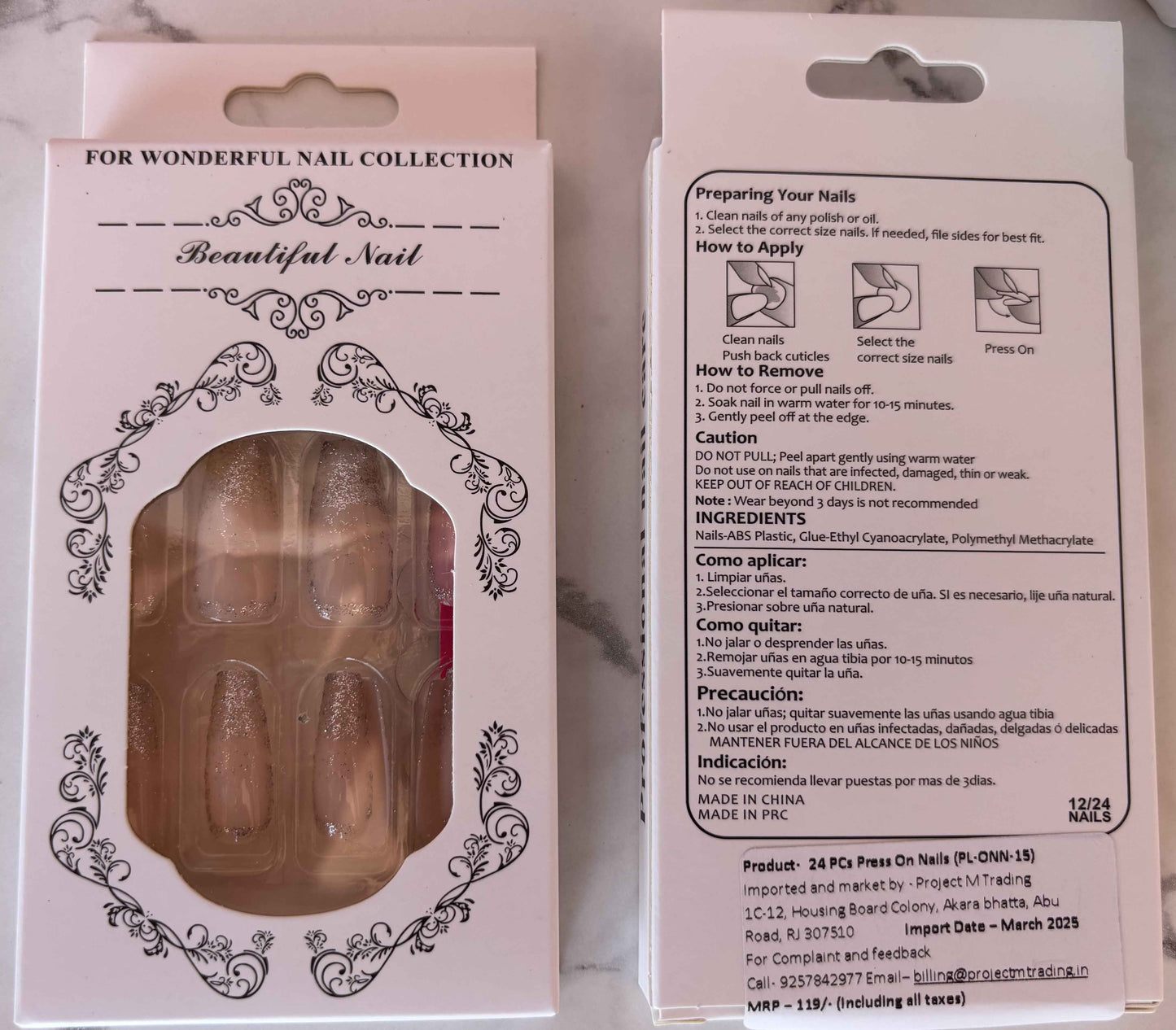 24 PCs Press-on Nails Set | Stylish Press-on Nails Set for All Occasions - Project M Shop