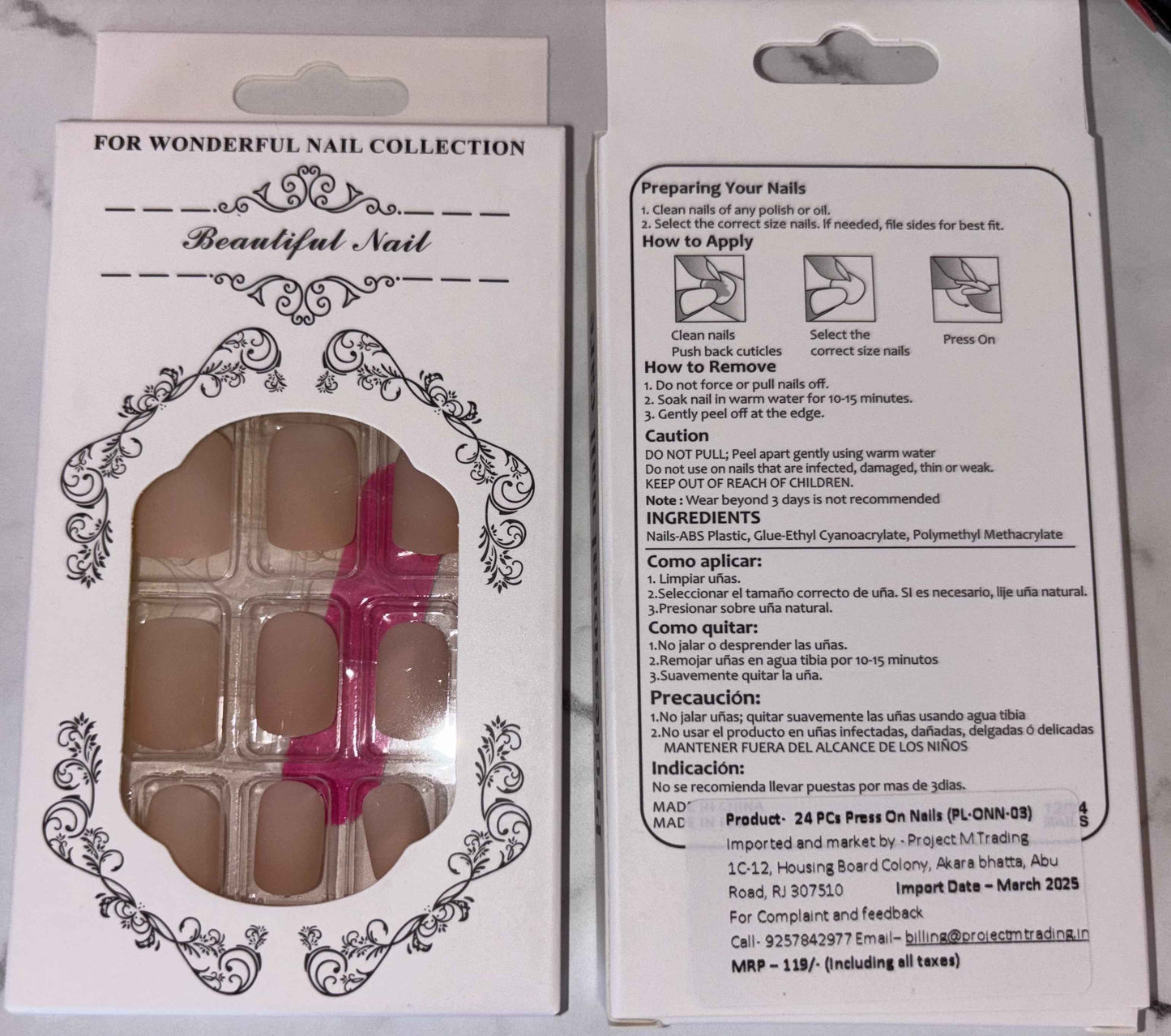 24 PCs Press-on Nails Set -High-Quality Press-on Nails Set - Project M Shop