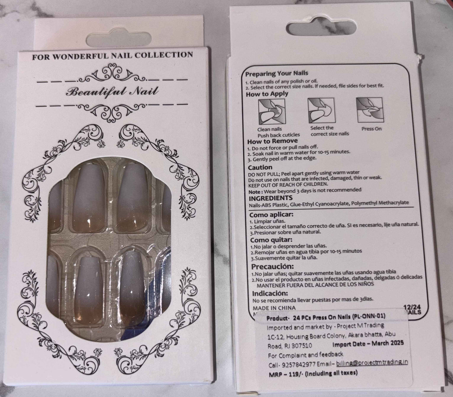 24 PCs Press-on Nails Set - SKU-PL-ONN-01 for Easy DIY Nail Art - Project M Shop