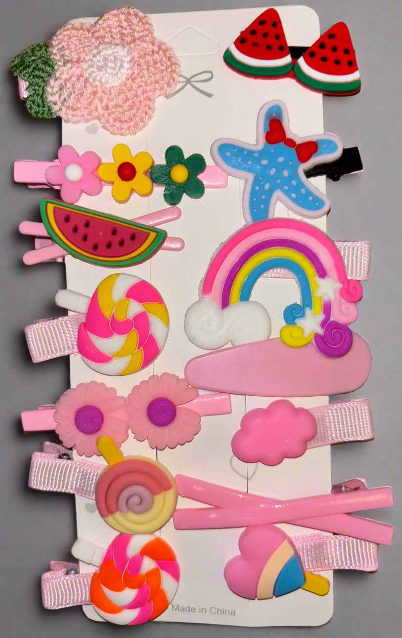 14 Pcs Cute Cartoon Hair Clips Set - Popular Gift Barrettes for Kids and Girls Accessories - HAIR-14-8106 - Project M Shop