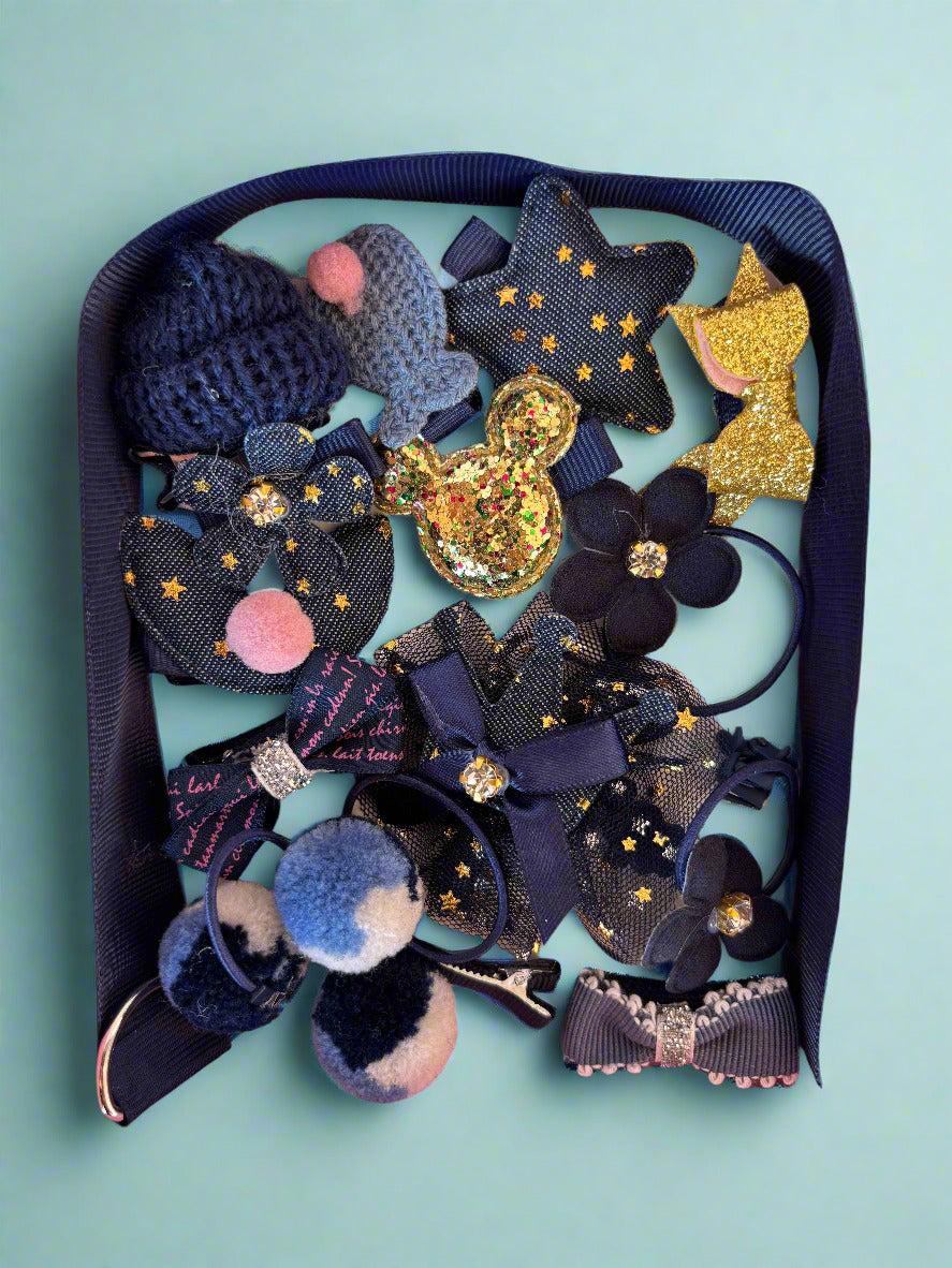 Navy Blue Hair Clip Set - 18 Pcs Cute Accessories for Stylish Hair - Project M Shop