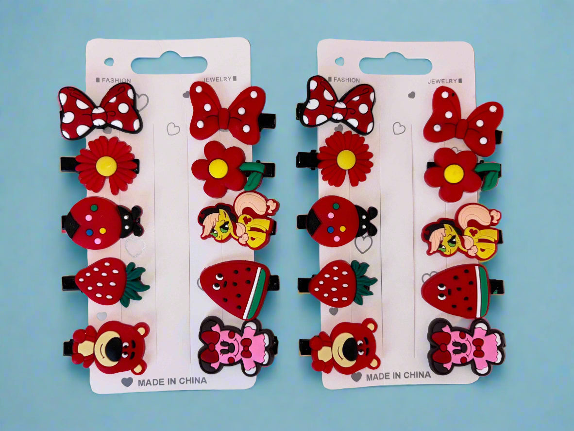 Set of 2 Red Bear Pony Hair Clip for Girls - Project M Shop