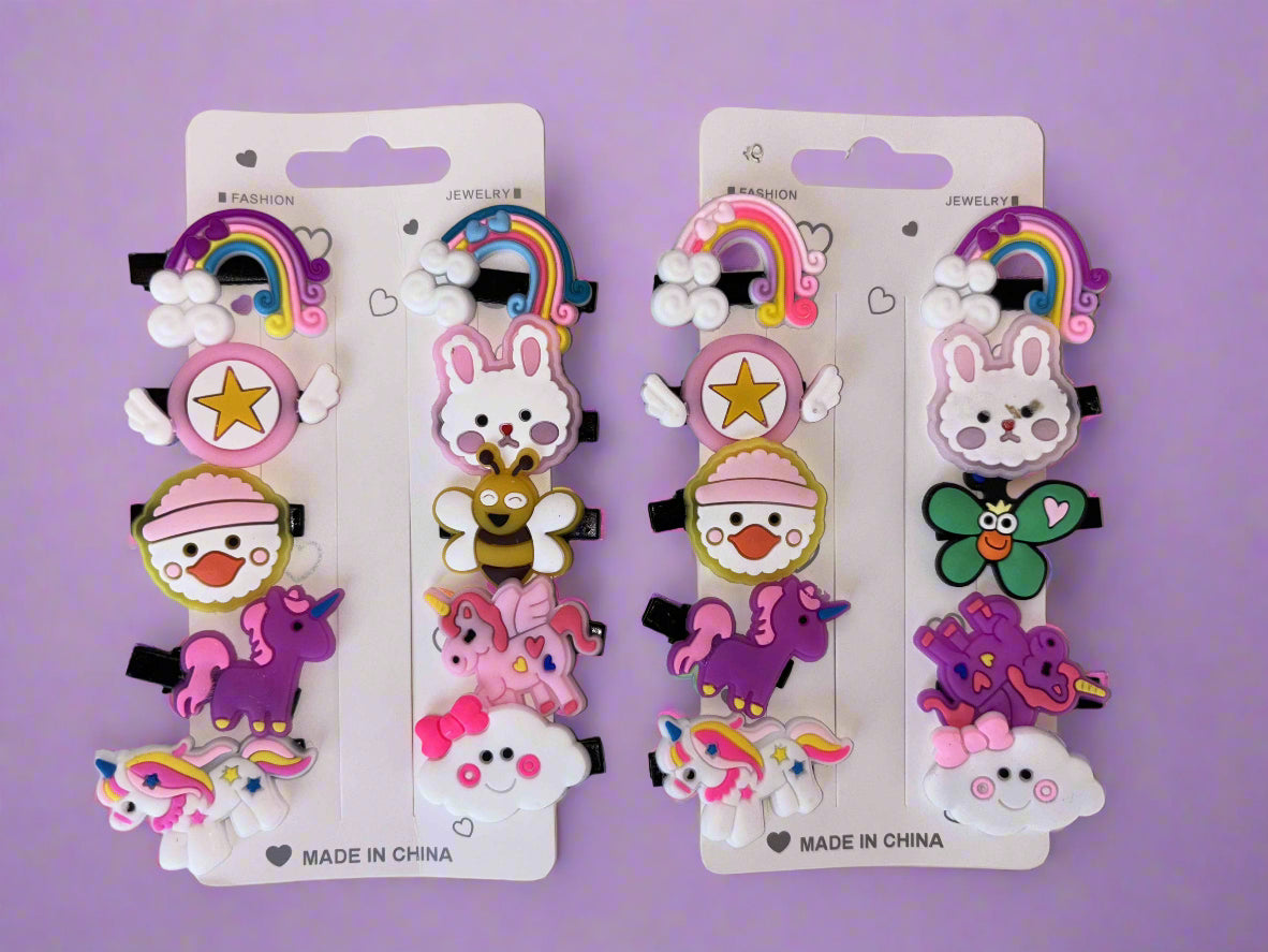 Set of 2 Unicorn Hair Clips for Girls - 10 PCs Rainbow Style Hair Accessories - Project M Shop