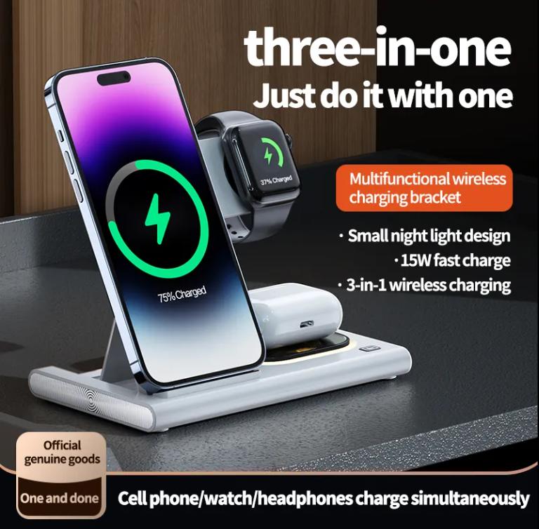 Multifunctional 3 in 1 Wireless Charger Holder Stand Fast Charging Station for Watch Airpods Mobile Phones