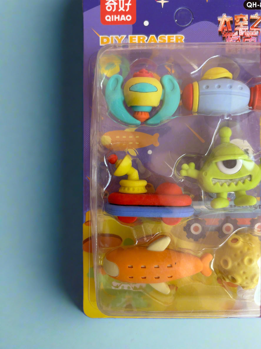 Space Theme Eraser Set – 6 PCs Fun School Supplies