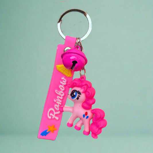 Pink Pony Keychain with Strap and Bell - PVC Rubber Accessory - Project M Shop