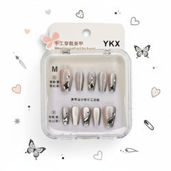 Grey Metallic Gemstone Charms Press-On Nails - Size M - Project M Shop