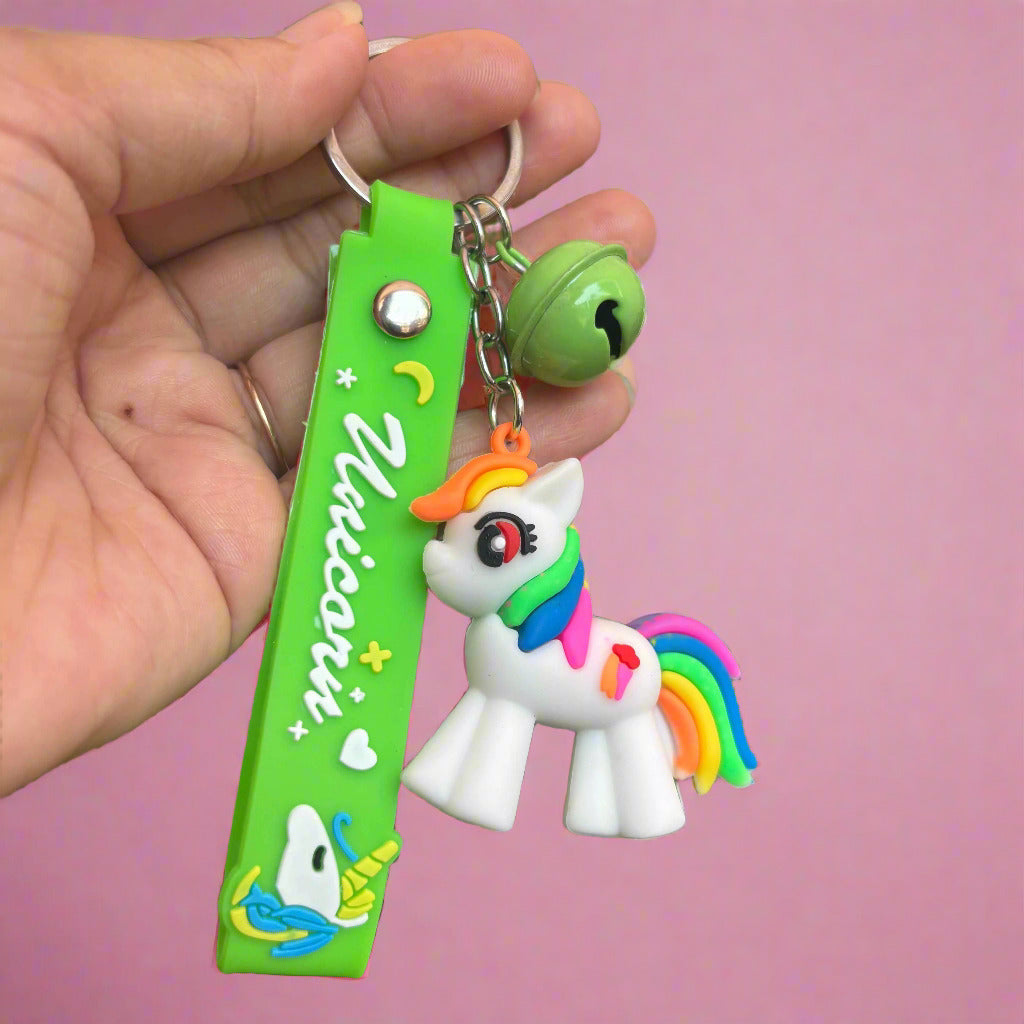 Rainbow Pony PVC Keychain with Bell – Colourful Bag Charm