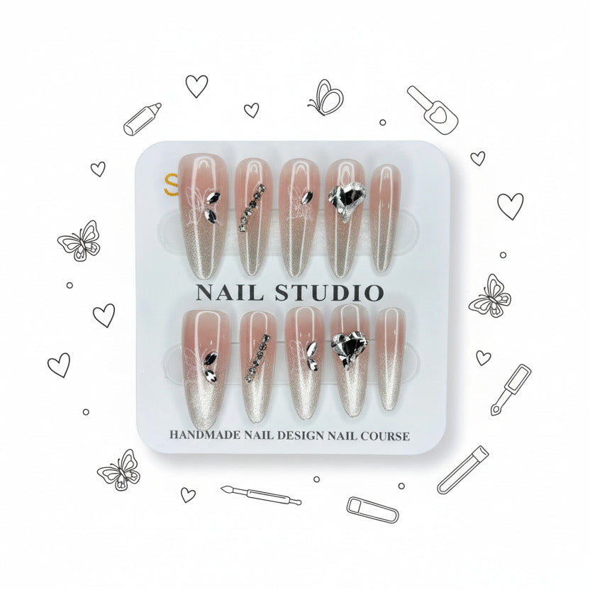Butterfly & Gemstone Charm Long Press-On Nails - Size S - Project M Shop