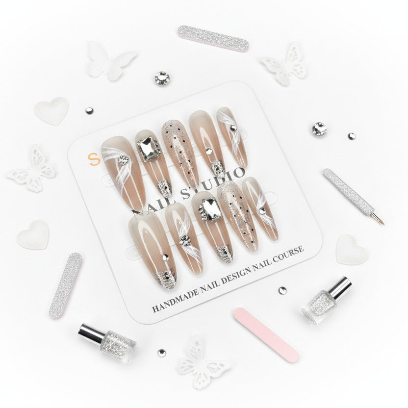 Sparkling Gemstone Beautiful Long Press-On Nails - Size S - Project M Shop