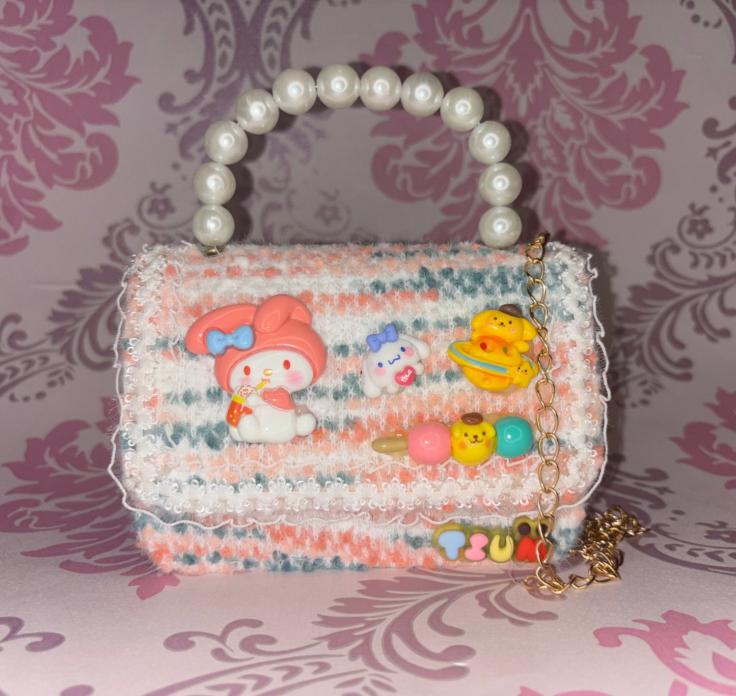 Children's Pearl Hand/Sling bag with San-rio Cartoon - Free Keychain Included