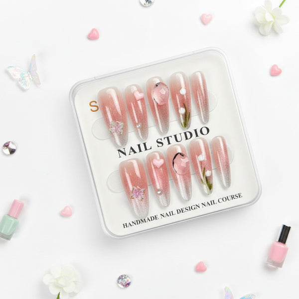 Heart & Butterfly Charm Press-On Nails For Woman- Size S - Project M Shop