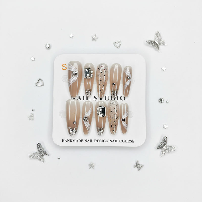 Sparkling Gemstone Beautiful Long Press-On Nails - Size S - Project M Shop