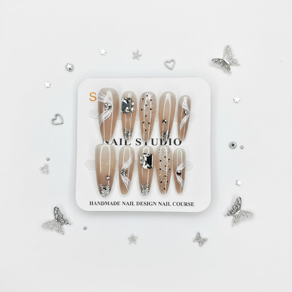 Sparkling Gemstone Beautiful Long Press-On Nails - Size S - Project M Shop