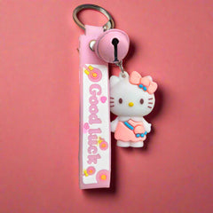 Hello Kitty Keychain With Strap and Bell - PVC Rubber Accessory - Project M Shop