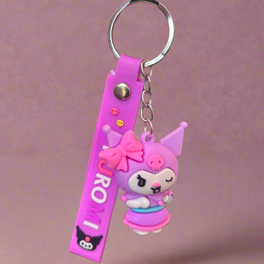 Kuromi PVC Keychain - Purple Rubber Keychain with Strap - Project M Shop