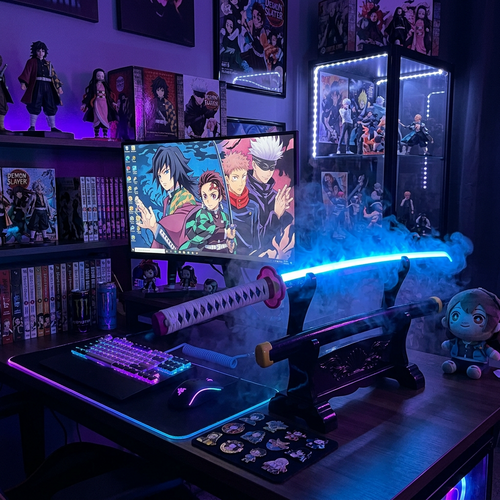 Giyu Tomioka LED Katana With Smoke - Full Length 105 CM Demon Slayer Katana with Glow And smoke