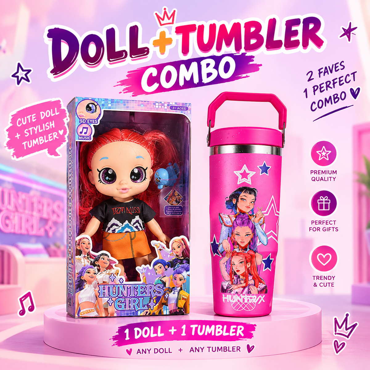 K-Pop Demon Hunter HUNTR/X Musical 5D Eyes Doll + Tumbler Combo - photo 2