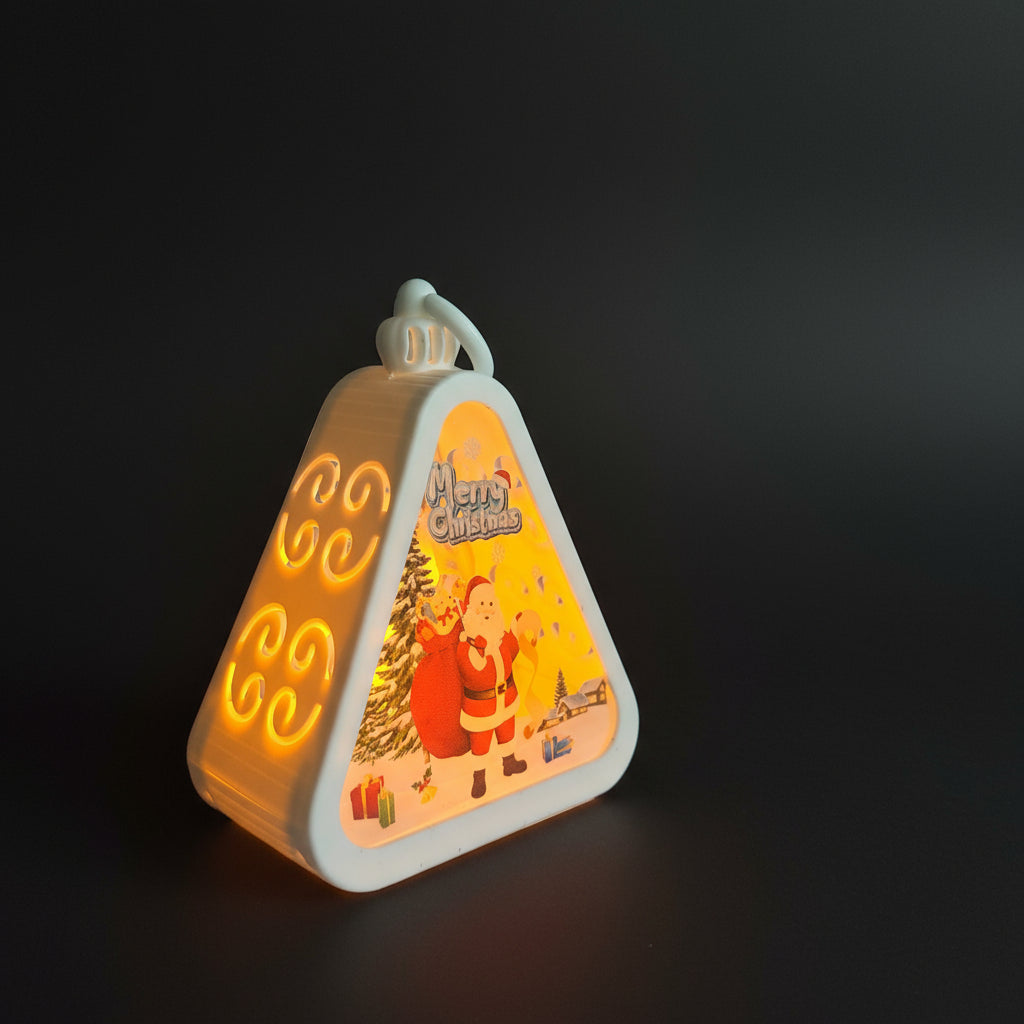 Santa Christmas Triangle Shaped Lantern LED Light For Decoration - For Indoor Use (White) - Project M Shop