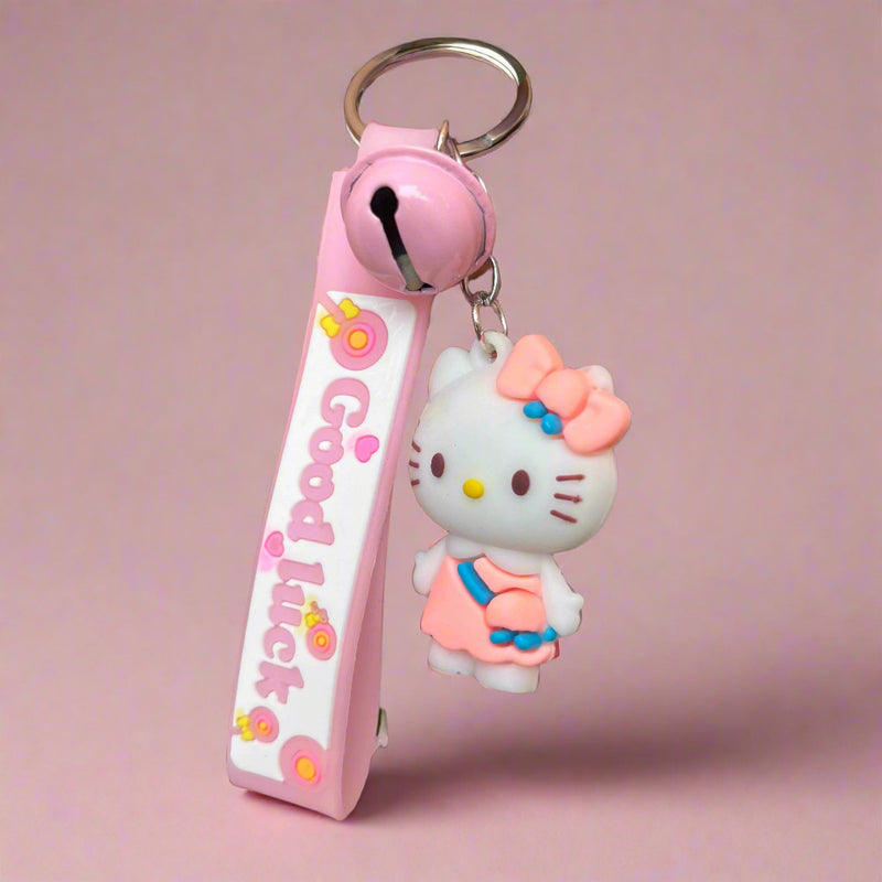 Hello Kitty Keychain With Strap and Bell - PVC Rubber Accessory - Project M Shop