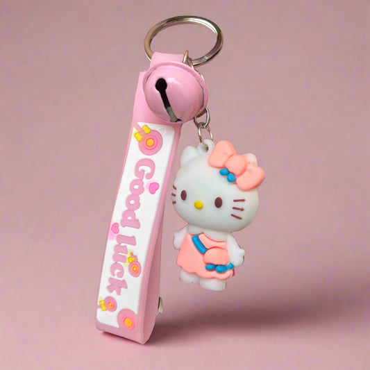 Hello Kitty Keychain With Strap and Bell - PVC Rubber Accessory - Project M Shop