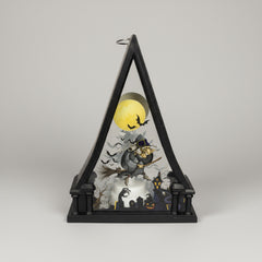 Witch On Broom Triangle Shaped Lantern LED Light For Decoration - For Indoor Use - Project M Shop