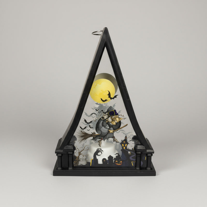 Witch On Broom Triangle Shaped Lantern LED Light For Decoration - For Indoor Use - Project M Shop