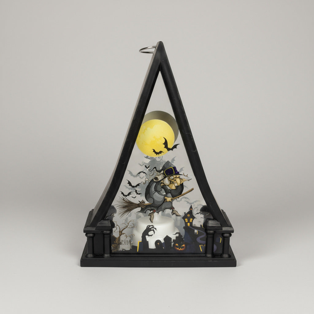 Witch On Broom Triangle Shaped Lantern LED Light For Decoration - For Indoor Use - Project M Shop