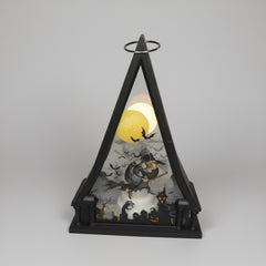 Witch On Broom Triangle Shaped Lantern LED Light For Decoration - For Indoor Use - Project M Shop