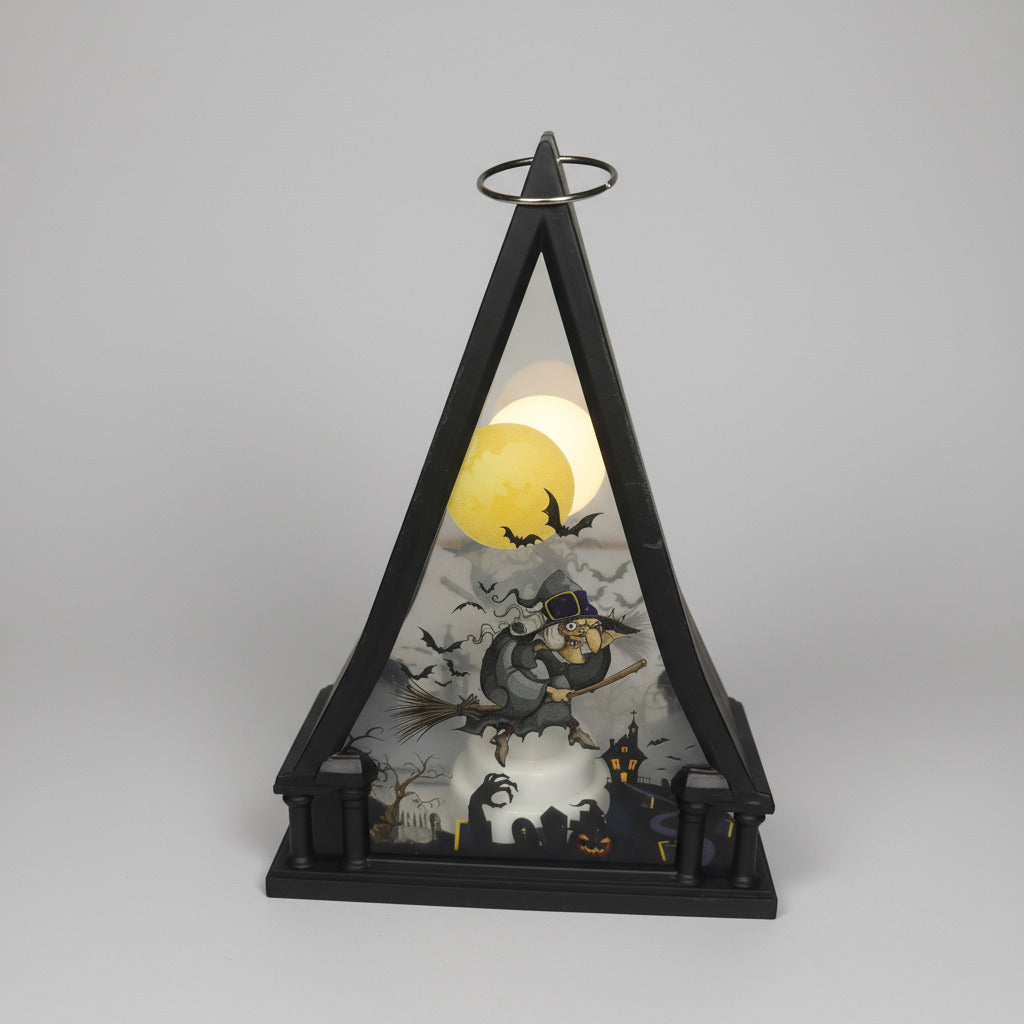 Witch On Broom Triangle Shaped Lantern LED Light For Decoration - For Indoor Use - Project M Shop