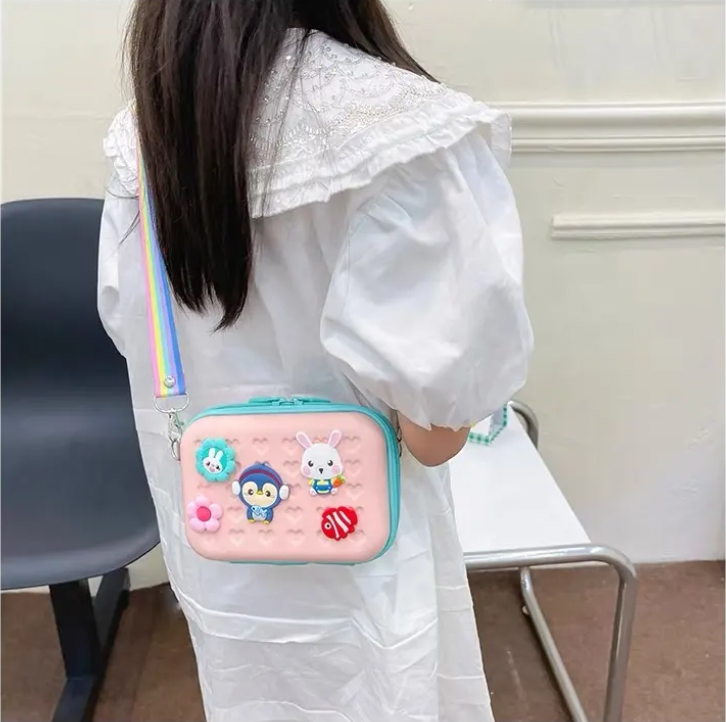 Cartoon Pattern Sling Bags Hard ABS Case for Kids - 1 free keychain included