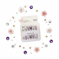 Flower With Gemstone Elegant Press-On Nails - M Size - Project M Shop