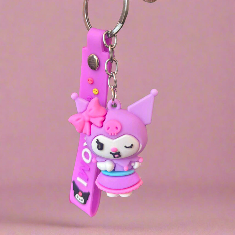 Kuromi PVC Keychain - Purple Rubber Keychain with Strap - Project M Shop
