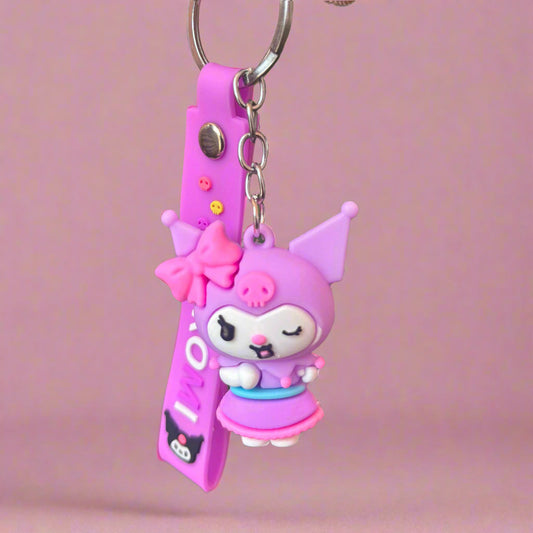 Kuromi PVC Keychain - Purple Rubber Keychain with Strap - Project M Shop