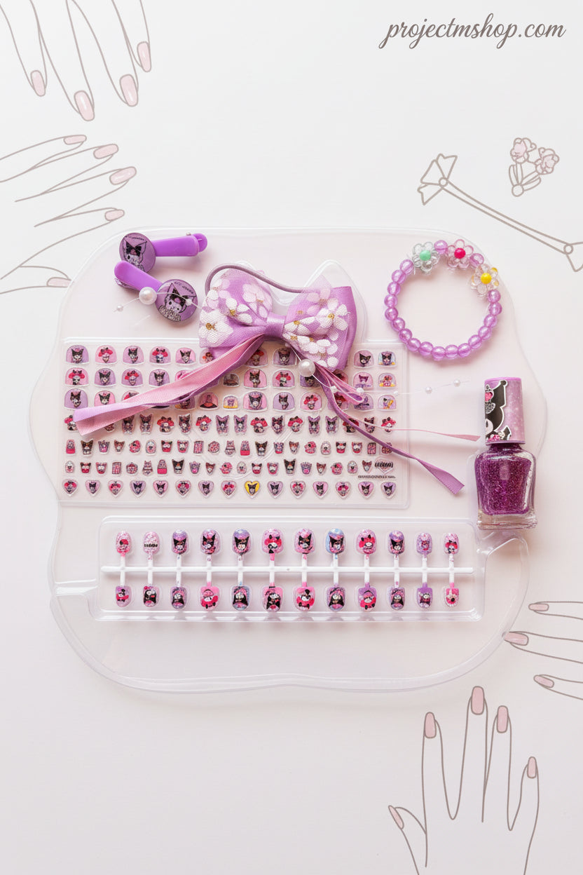 Sanrio Kuromi Nail Set with Hair Accessories for Stylish Nail Art