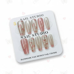 Heart Charm Long Press-On Nails For Woman - Size S - Project M Shop