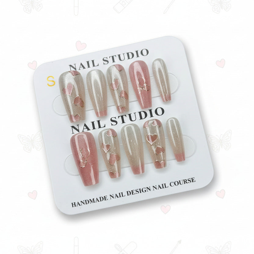 Heart Charm Long Press-On Nails For Woman - Size S - Project M Shop