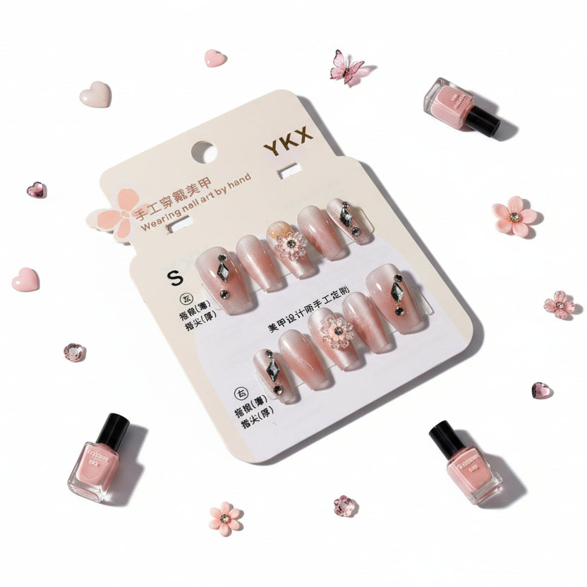 Gemstone & Flower Charms Press-On Nails - Size S - Project M Shop
