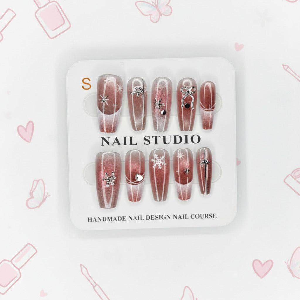 Snow Flake Charm Glossy Press-On Nails - Size S - Project M Shop