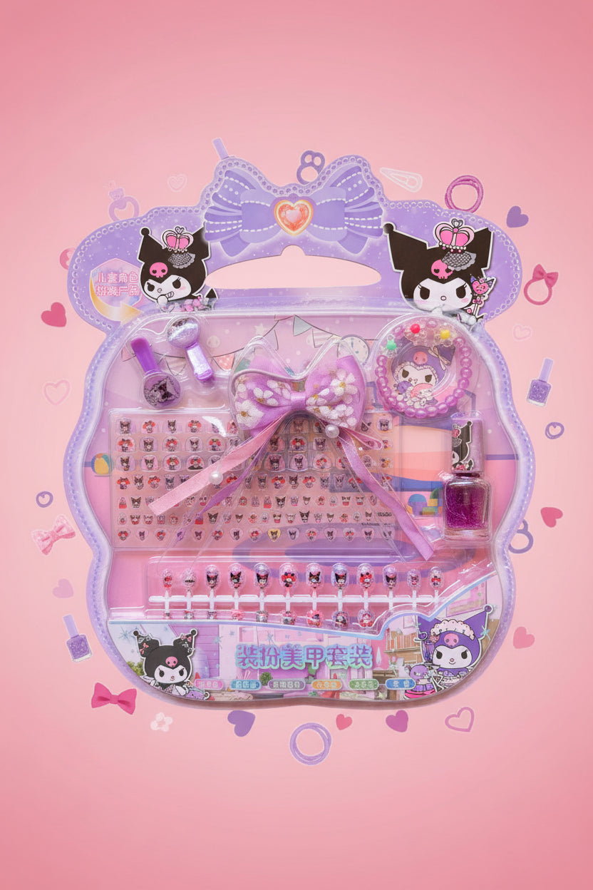 Sanrio Kuromi Nail Set with Hair Accessories for Stylish Nail Art