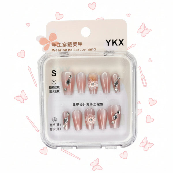 Gemstone & Flower Charms Press-On Nails - Size S - Project M Shop