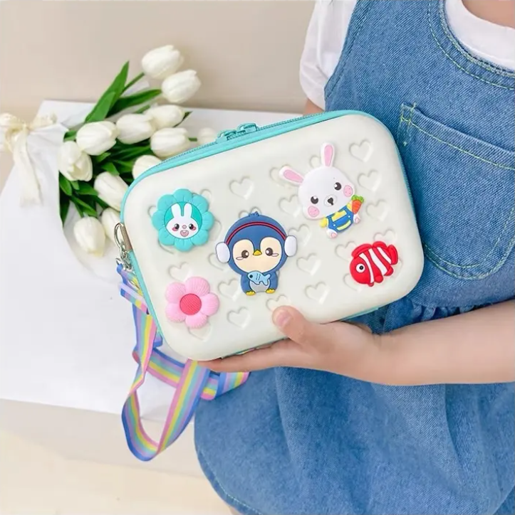 Cartoon Pattern Sling Bags Hard ABS Case for Kids - 1 free keychain included