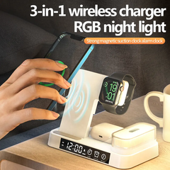 15W 3 in 1 Wireless Charger Station with Alarm, Clock, and RGB Lamp - Project M Shop