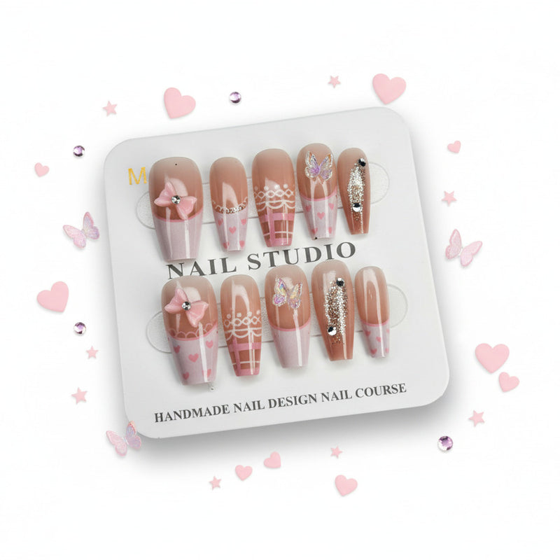 Butterfly Charms with Printed Design Press-On Nails - Size M - Project M Shop