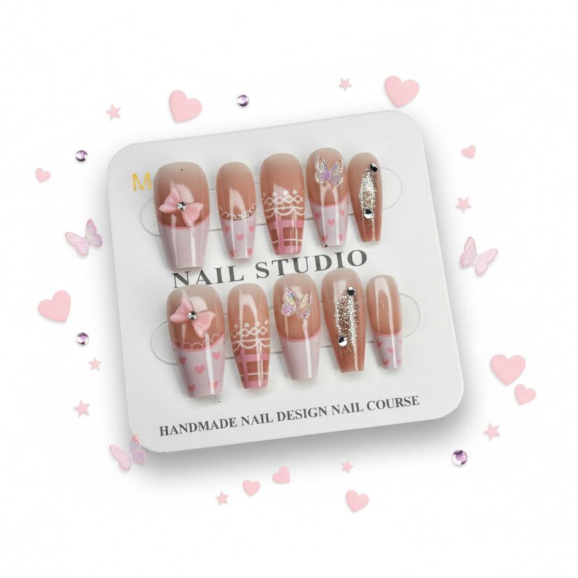 Butterfly Charms with Printed Design Press-On Nails - Size M - Project M Shop
