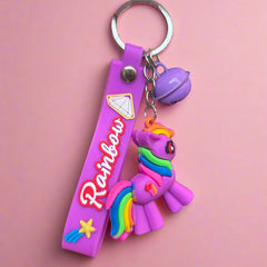 Purple Pony Keychain with Strap and Bell - PVC Rubber Accessory - Project M Shop