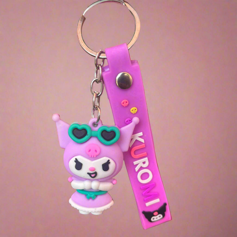 Kuromi Keychain with Sunglasses - PVC Rubber Keychain with Strap - Project M Shop