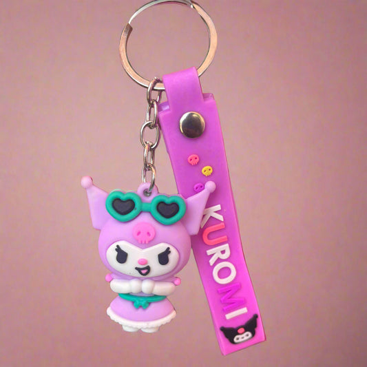 Kuromi Keychain with Sunglasses - PVC Rubber Keychain with Strap - Project M Shop