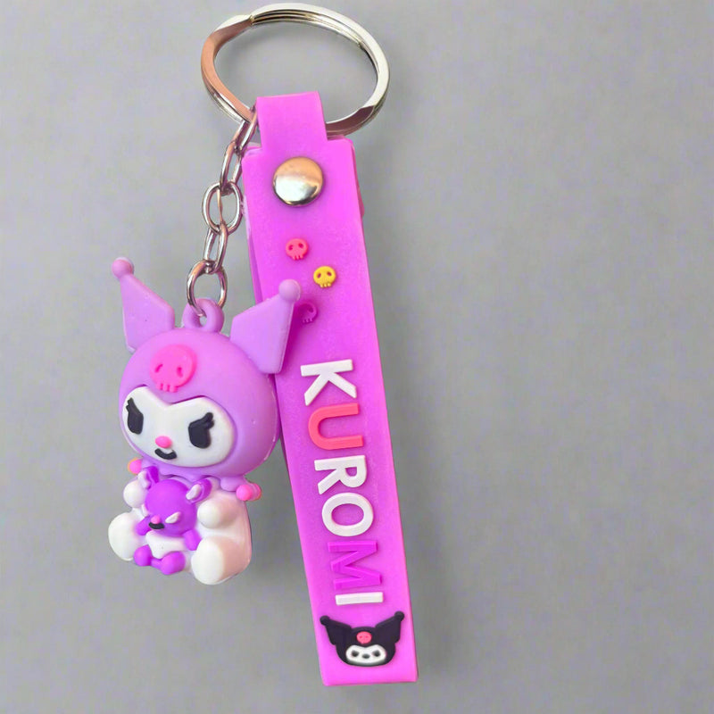 Kuromi Keychain with Danger Sign Strap - PVC Rubber Design - Project M Shop